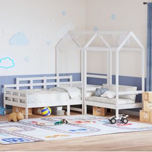 vidaXL Kinderbed met huisje en bankje massief grenenhout wit 80x200 cm