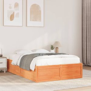 vidaXL Massivholzbett ohne Matratze Wachsbraun 135x190 cm Kiefernholz