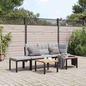 vidaXL - 3-delige - Loungeset - met - kussens - gepoedercoat - staal - zwart