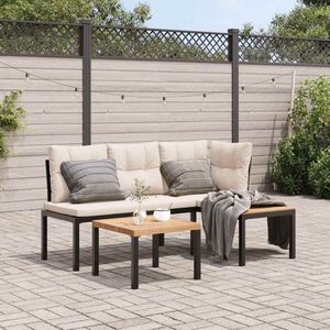 vidaXL - 3-delige - Loungeset - met - kussens - gepoedercoat - staal - zwart