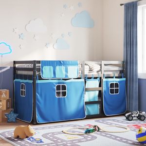vidaXL - Stapelbed - met - gordijnen - 90x190 - cm - massief - grenenhout - blauw