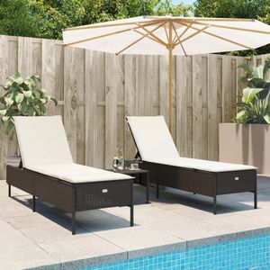 vidaXL - 3-delige - Ligbeddenset - met - kussens - poly - rattan - bruin