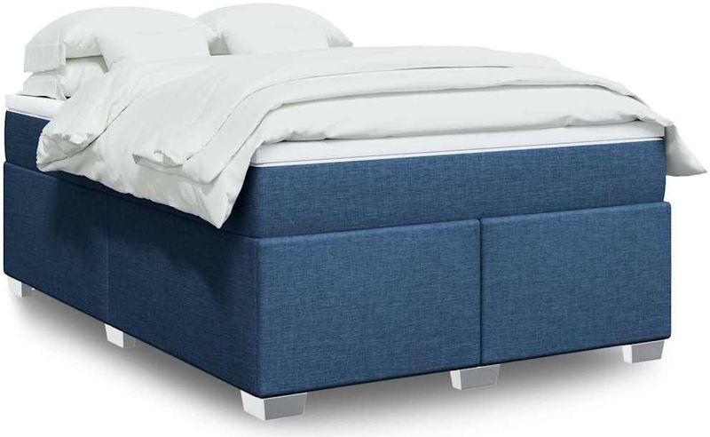 vidaXL Boxspring met matras stof blauw 140x190 cm