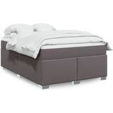 vidaXL Boxspring met matras kunstleer grijs 160x200 cm