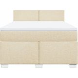 vidaXL - Boxspring - met - matras - stof - crèmekleurig - 140x190 - cm