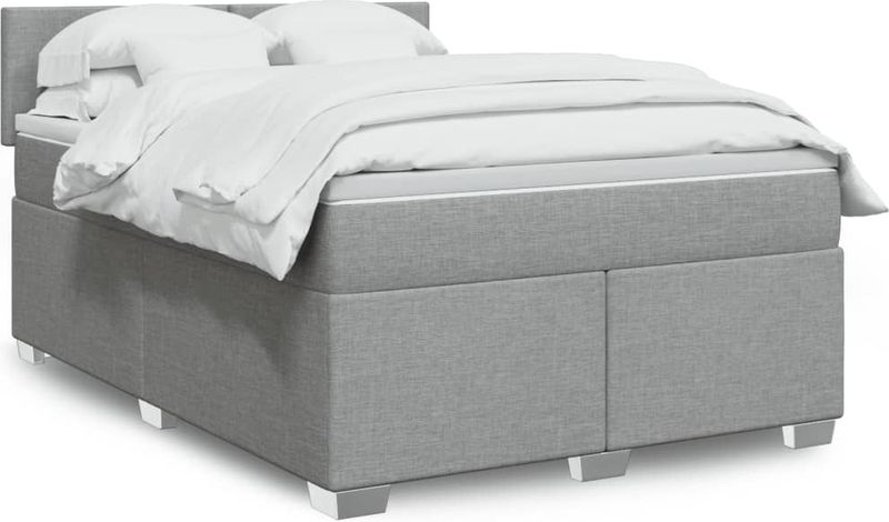 vidaXL - Boxspring - met - matras - stof - lichtgrijs - 160x200 - cm