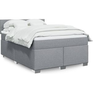 vidaXL - Boxspring - met - matras - stof - lichtgrijs - 160x200 - cm