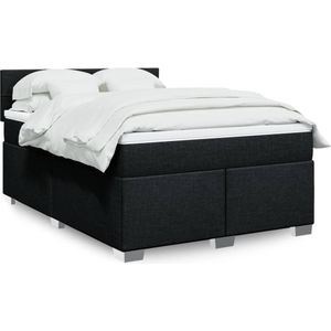 vidaXL - Boxspring - met - matras - stof - zwart - 160x200 - cm