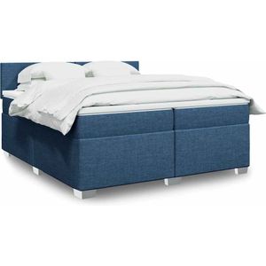 vidaXL Boxspring met matras stof blauw 200x200 cm