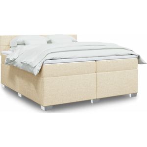 vidaXL Boxspring met matras stof crèmekleurig 200x200 cm