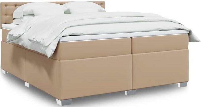 vidaXL Boxspring met matras kunstleer cappuccinokleurig 200x200 cm