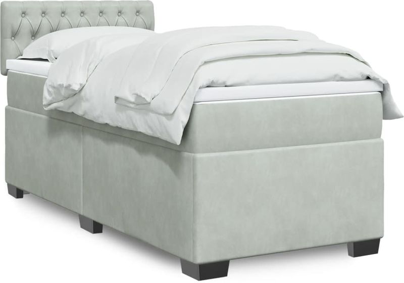 vidaXL Boxspringbett mit Matratze Hellgrau 80x200 cm Samt