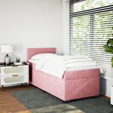 vidaXL Boxspring met matras fluweel roze 90x190 cm