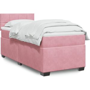vidaXL Boxspring met matras fluweel roze 90x190 cm