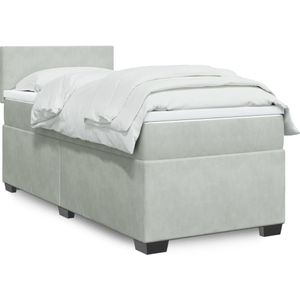 vidaXL Boxspringbett mit Matratze Hellgrau 90x200 cm Samt