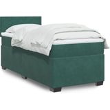 vidaXL - Boxspring - met - matras - fluweel - donkergroen - 90x200 - cm
