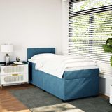 vidaXL Boxspring met matras fluweel donkerblauw 90x200 cm