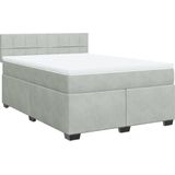 vidaXL - Boxspring - met - matras - fluweel - lichtgrijs - 140x200 - cm