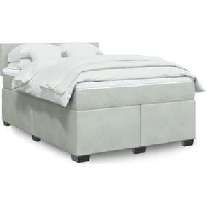 vidaXL - Boxspring - met - matras - fluweel - lichtgrijs - 140x200 - cm