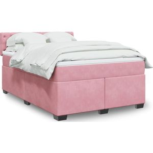 vidaXL - Boxspring - met - matras - fluweel - donkerroze - 140x200 - cm