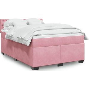 vidaXL Boxspring met matras fluweel donkerroze 140x200 cm