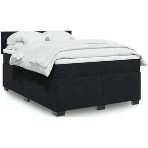 vidaXL Boxspring met matras fluweel zwart 160x200 cm