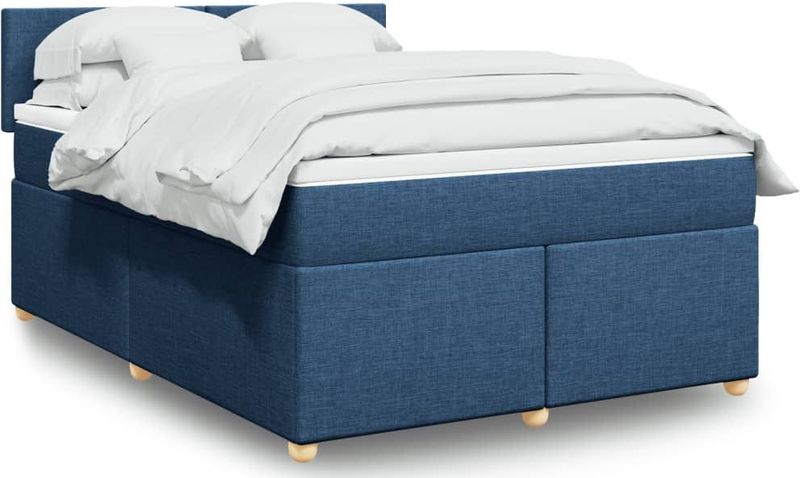 vidaXL Boxspring met matras stof blauw 140x200 cm
