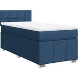 vidaXL - Boxspring - met - matras - stof - blauw - 90x190 - cm
