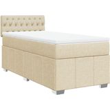 vidaXL Boxspring met matras stof crèmekleurig 90x200 cm