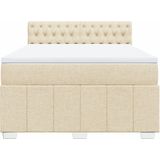 vidaXL - Boxspring - met - matras - stof - crèmekleurig - 160x200 - cm