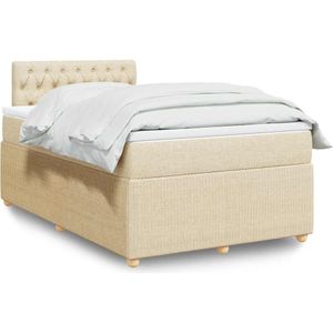 vidaXL - Boxspring - met - matras - stof - crèmekleurig - 120x200 - cm