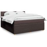 vidaXL Boxspring met matras stof donkerbruin 180x200 cm