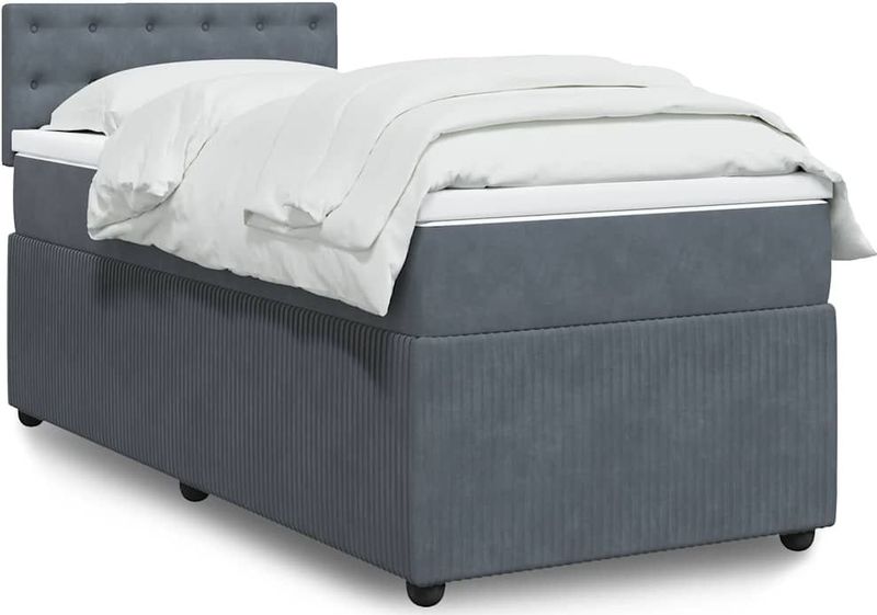 vidaXL Boxspring met matras fluweel donkergrijs 90x190 cm