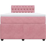 vidaXL Boxspring met matras fluweel roze 120x190 cm