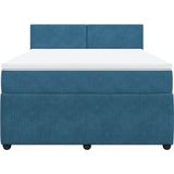 vidaXL Boxspring met matras fluweel blauw 140x190 cm