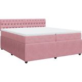 vidaXL Boxspring met matras fluweel roze 200x200 cm