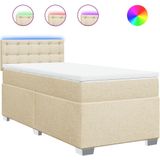 vidaXL Boxspring met matras stof crèmekleurig 90x200 cm