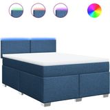 vidaXL - Boxspring - met - matras - stof - blauwx200 - cm