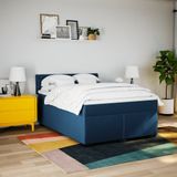 vidaXL - Boxspring - met - matras - stof - blauwx200 - cm