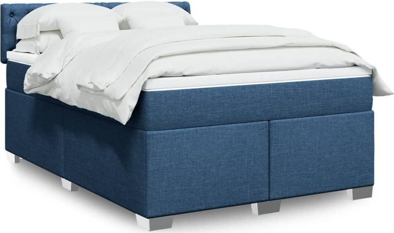 vidaXL - Boxspring - met - matras - stof - blauwx200 - cm