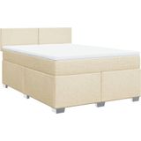 vidaXL - Boxspring - met - matras - stof - crèmekleurig - 160x200 - cm