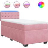 vidaXL Boxspring met matras fluweel roze 90x190 cm