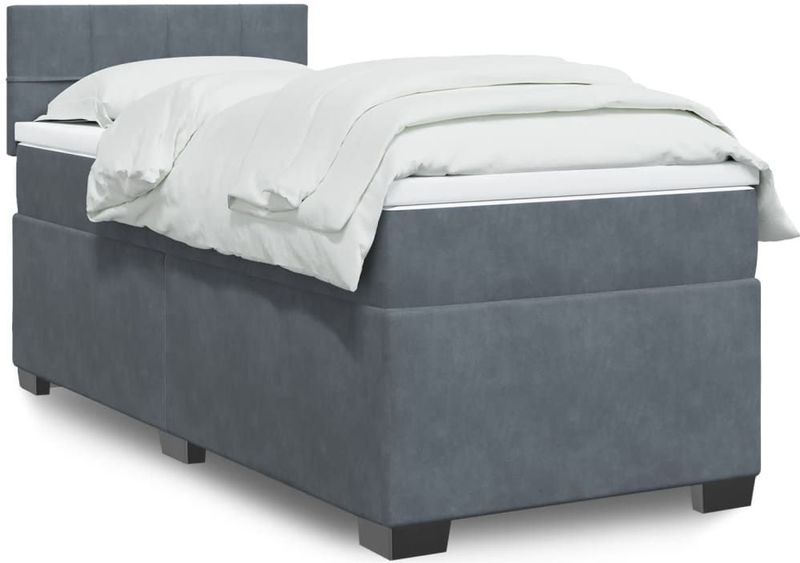 vidaXL Boxspringbett mit Matratze Dunkelgrau 90x190 cm Samt