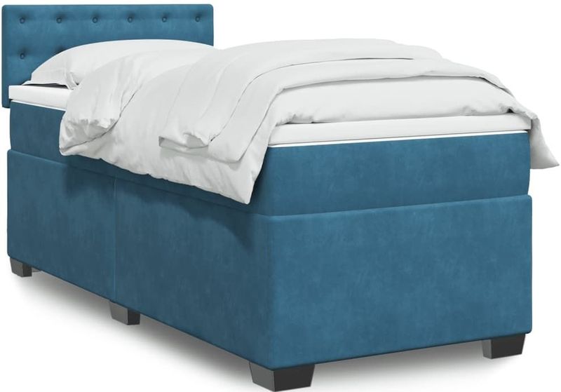 vidaXL Boxspring met matras fluweel blauw 90x200 cm
