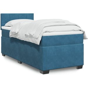 vidaXL Boxspringbett mit Matratze Blau 90x200 cm Samt