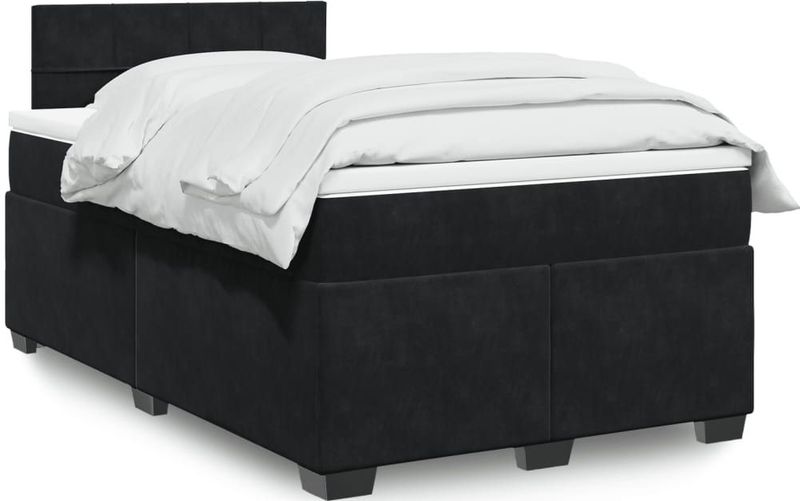 vidaXL - Boxspring - met - matras - fluweel - zwart - 120x190 - cm