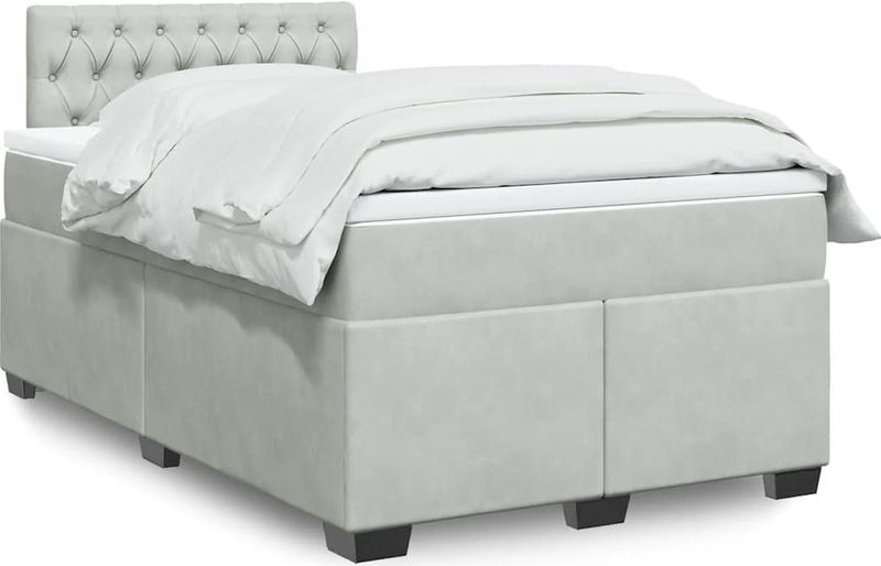 vidaXL - Boxspring - met - matras - fluweel - lichtgrijsx190 - cm