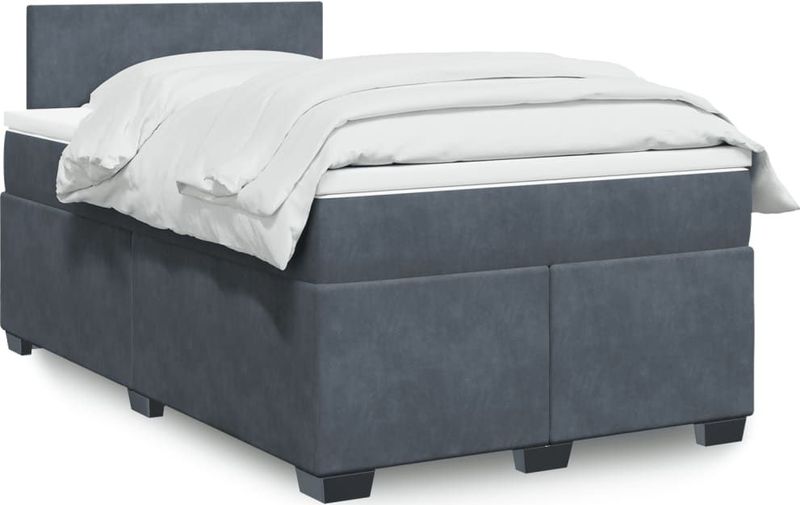 vidaXL Boxspringbett mit Matratze Dunkelgrau 120x200 cm Samt