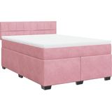 vidaXL Boxspring met matras fluweel roze 140x200 cm