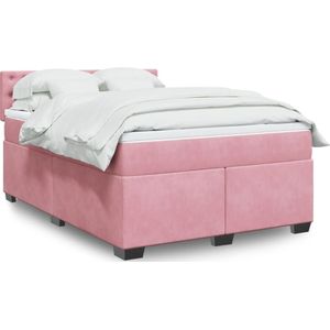 vidaXL Boxspring met matras fluweel roze 140x200 cm